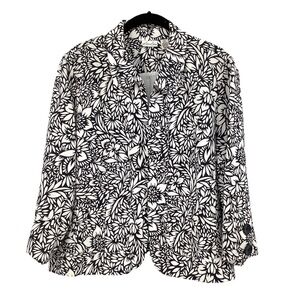 Kim Rogers Black & White Floral Linen Jacket Size XLP